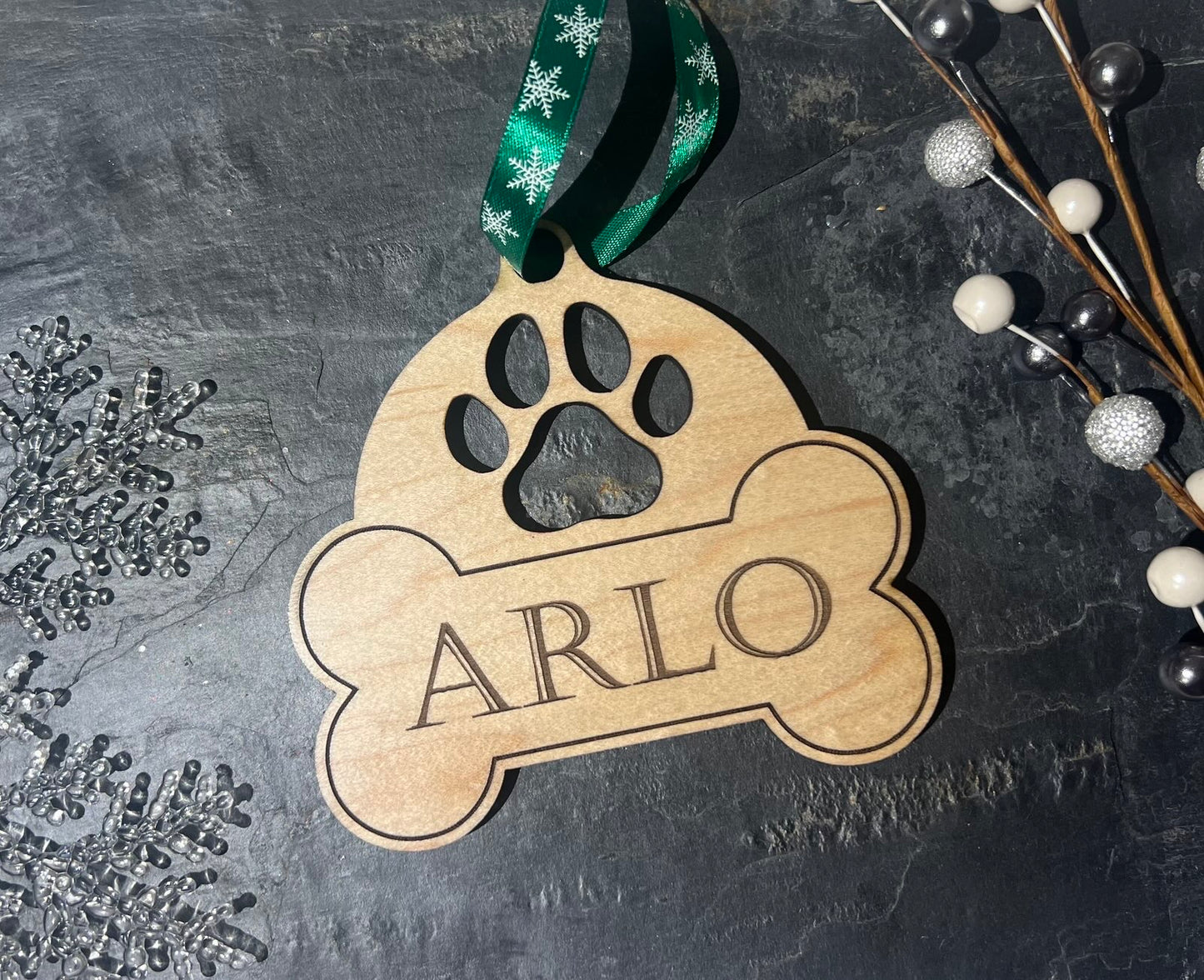 Dog Pawprint & Bone Ornament