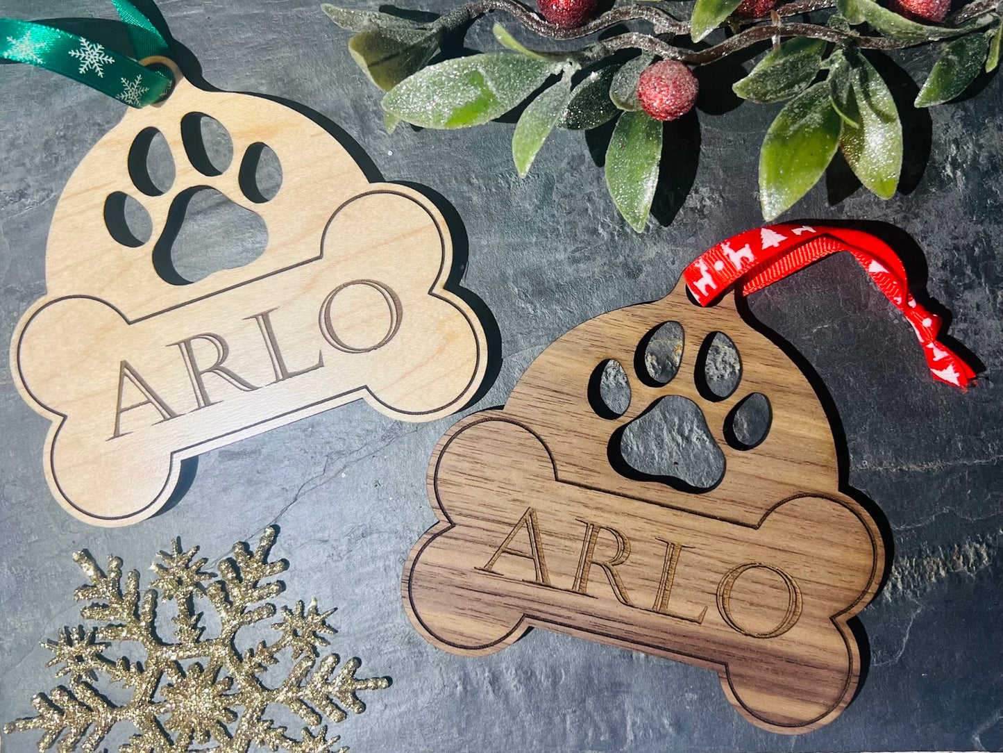 Dog Pawprint & Bone Ornament