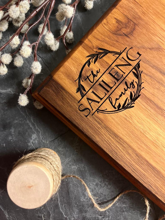 The Split Olive Wreath Design, Signature Teak Cutting Board
