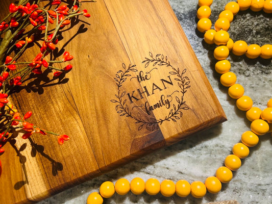 The Open Wreath Design, Signature Teak Cutting Board