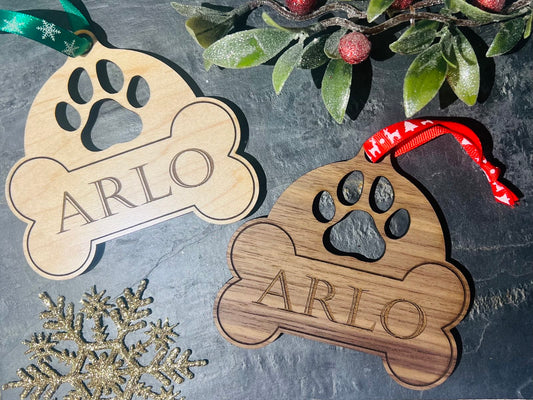 Dog Pawprint & Bone Ornament