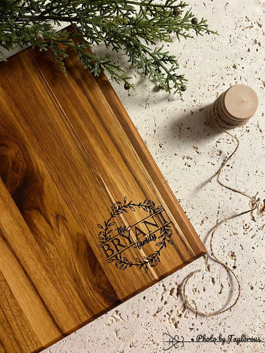 The Split Wreath Design, Signature Teak Cutting Board